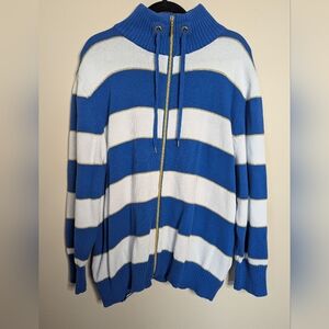 NWOT Draper's And Damon's Blue and White Striped Zip-Up Sweater Size 3X